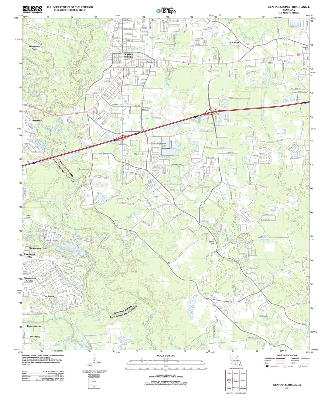 2012 Denham Springs, LA - Louisiana - USGS Topographic Map