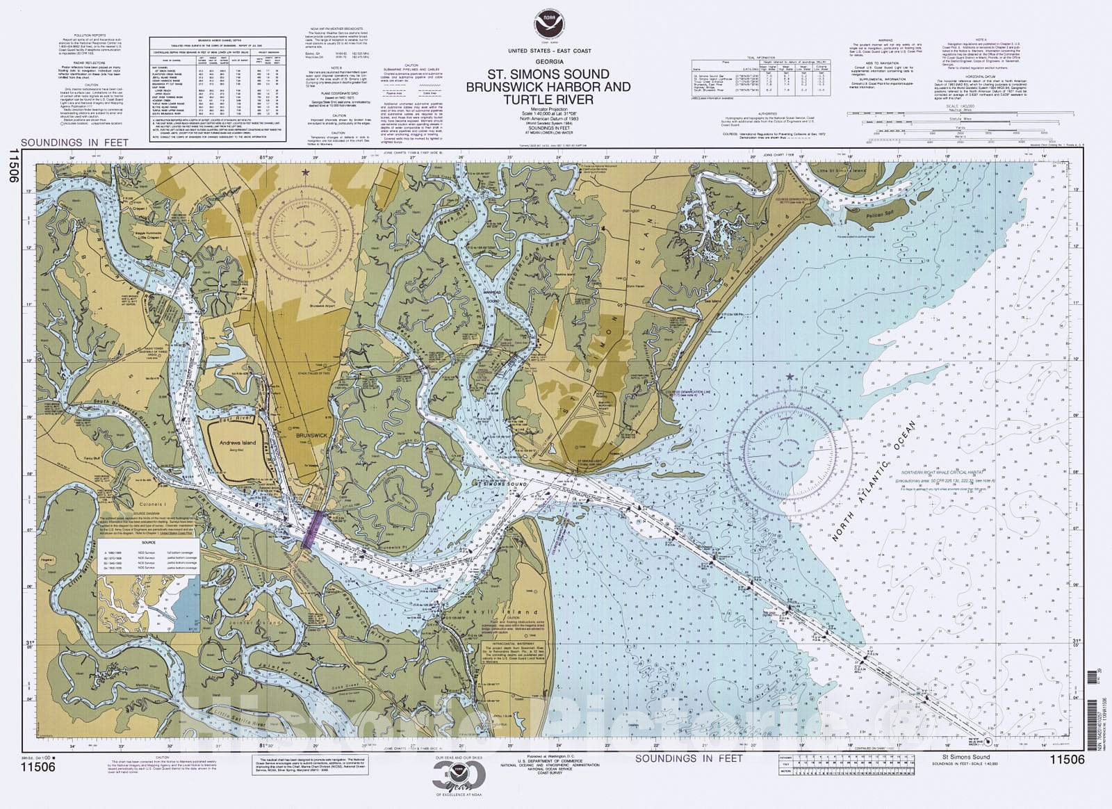 Historic Nautical Map St Simons Sound, 2000 NOAA Chart (GA