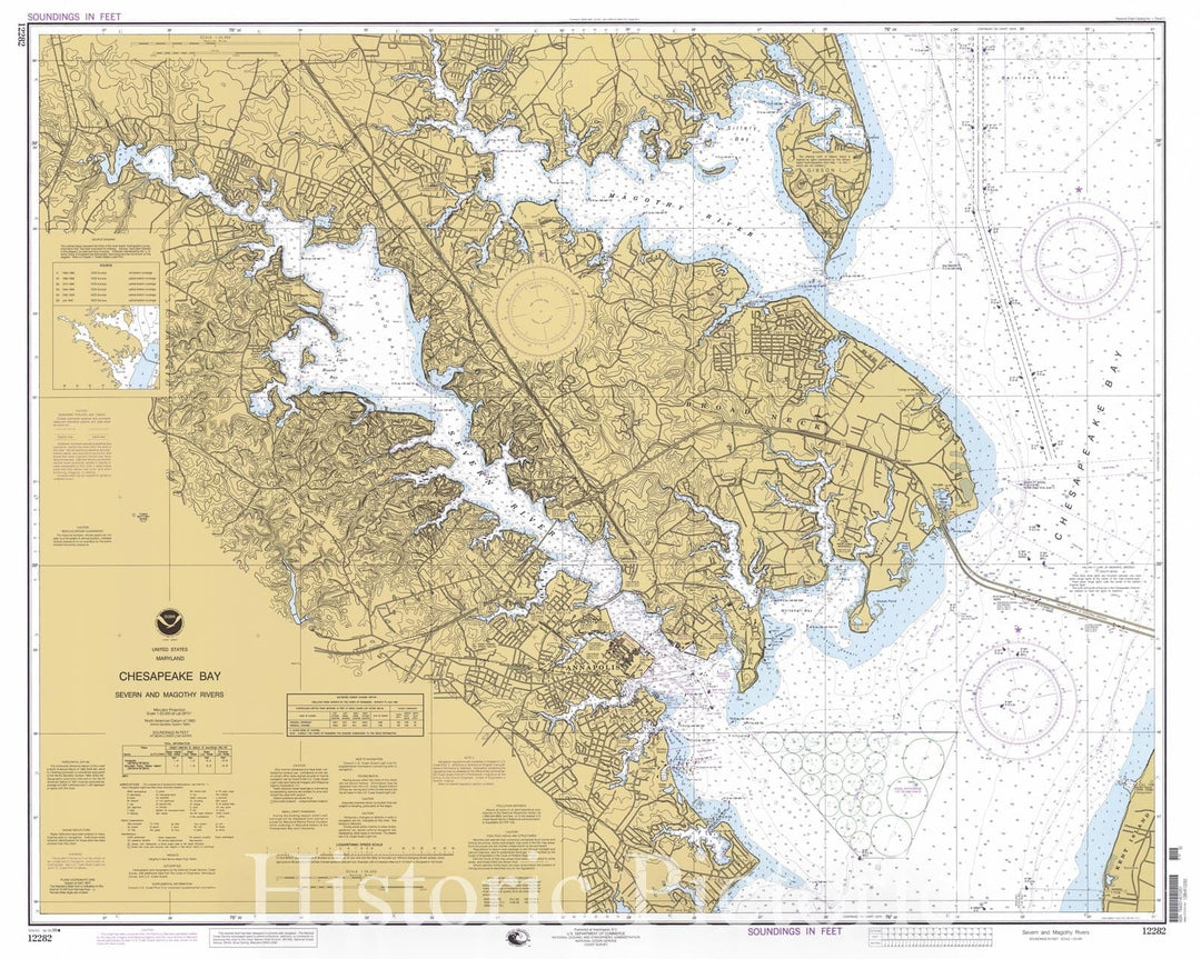 Nautical Map - Chesapeake Bay - Severn And Magothy Rivers, 1998 NOAA Chart - Maryland (MD) - Vintage Wall Art