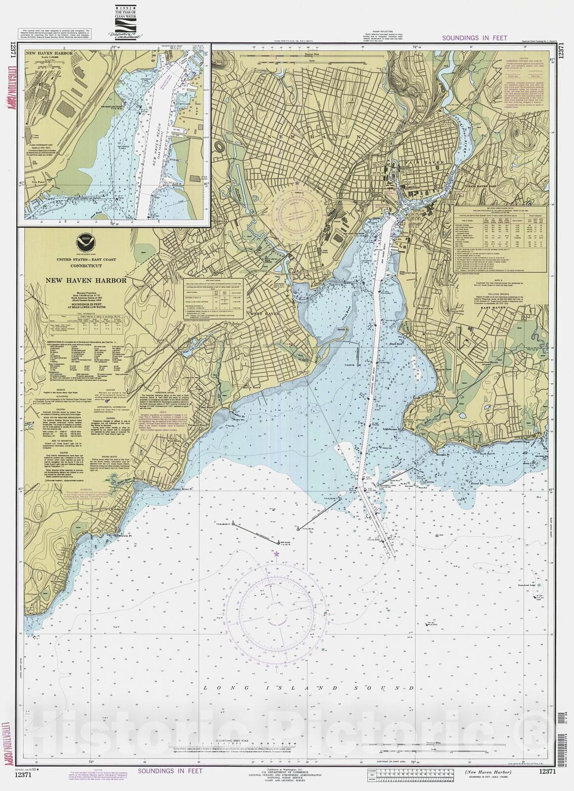 Historic Nautical Map New Haven Harbor, 1992 NOAA Chart Connecticu