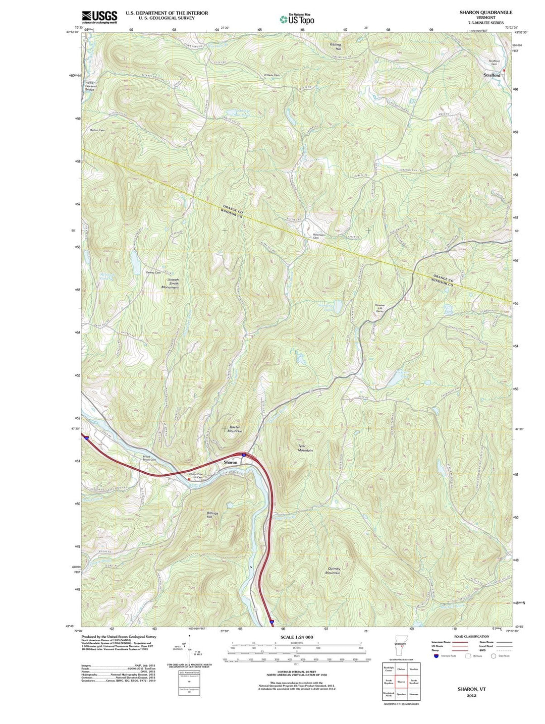 2012 Sharon, VT - Vermont - USGS Topographic Map