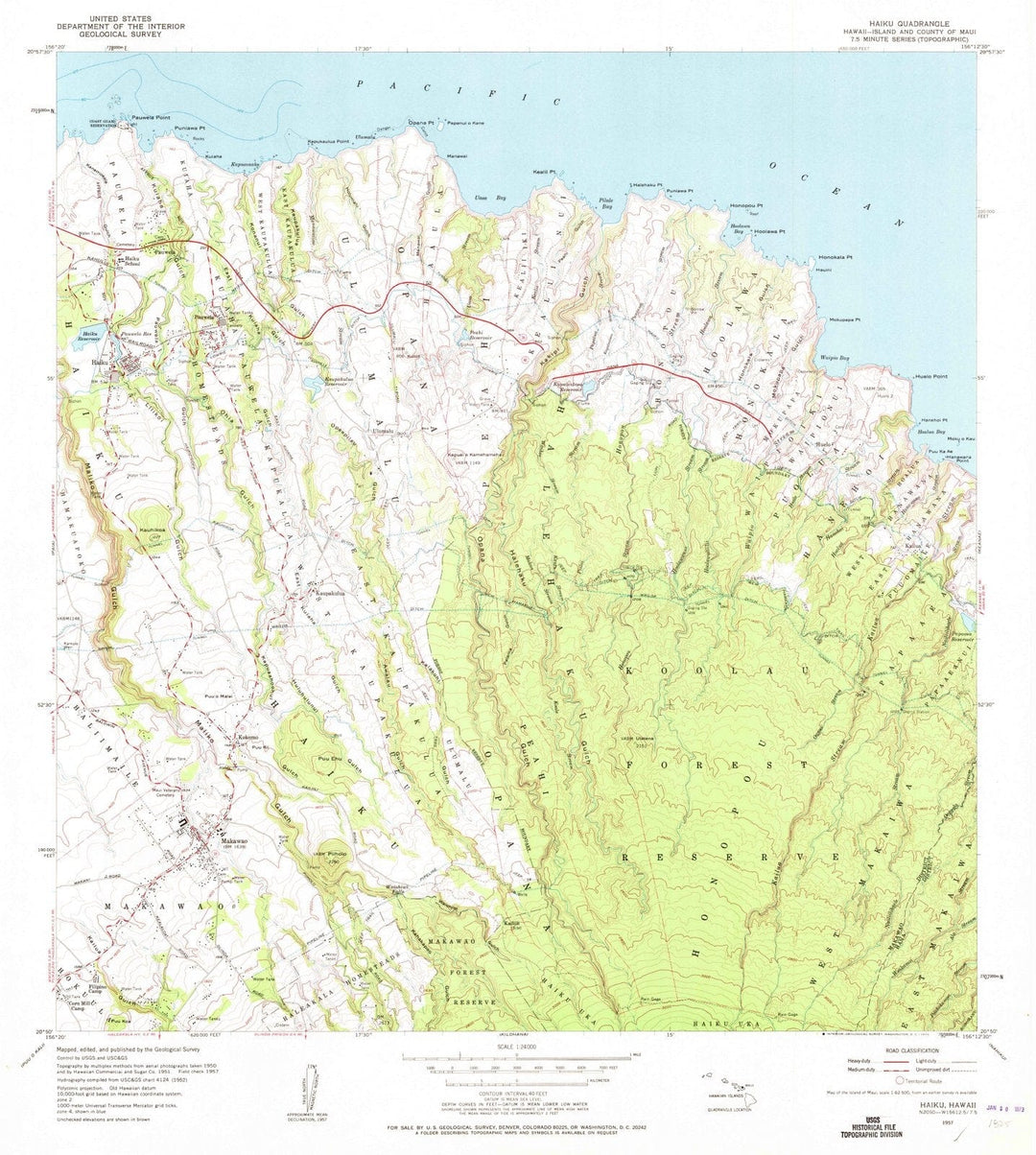 1957 Haiku, HI - Hawaii - USGS Topographic Map