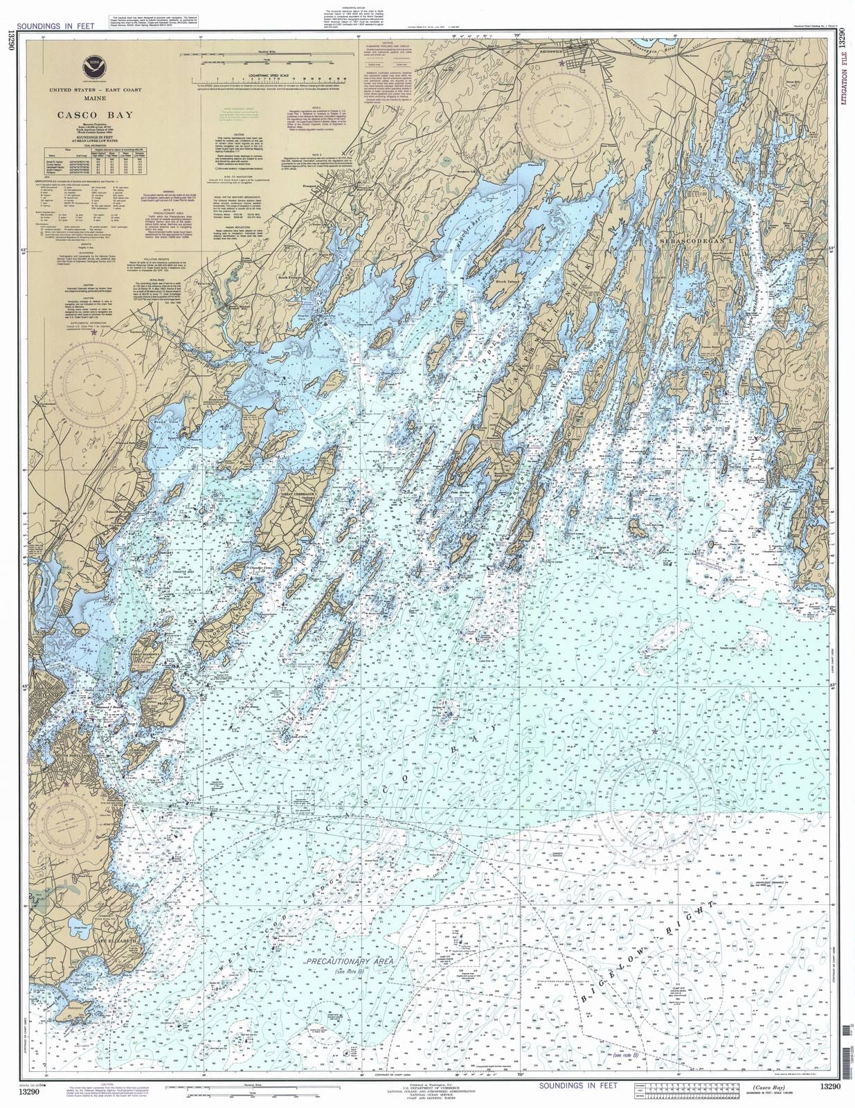 Historic Nautical Map Casco Bay, 1994 NOAA Chart Maine (ME) Vint