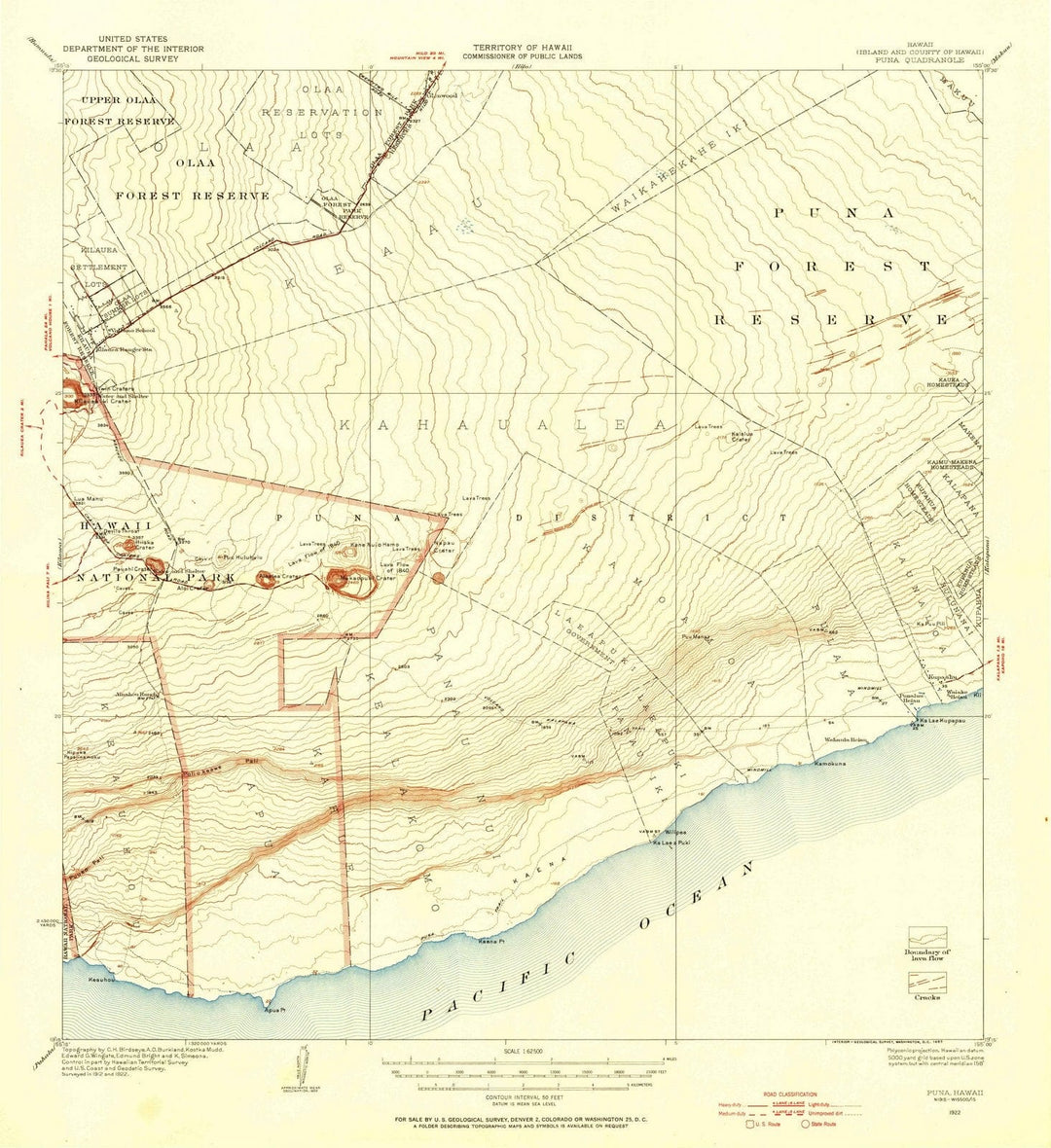 1922 Puna, HI - Hawaii - USGS Topographic Map
