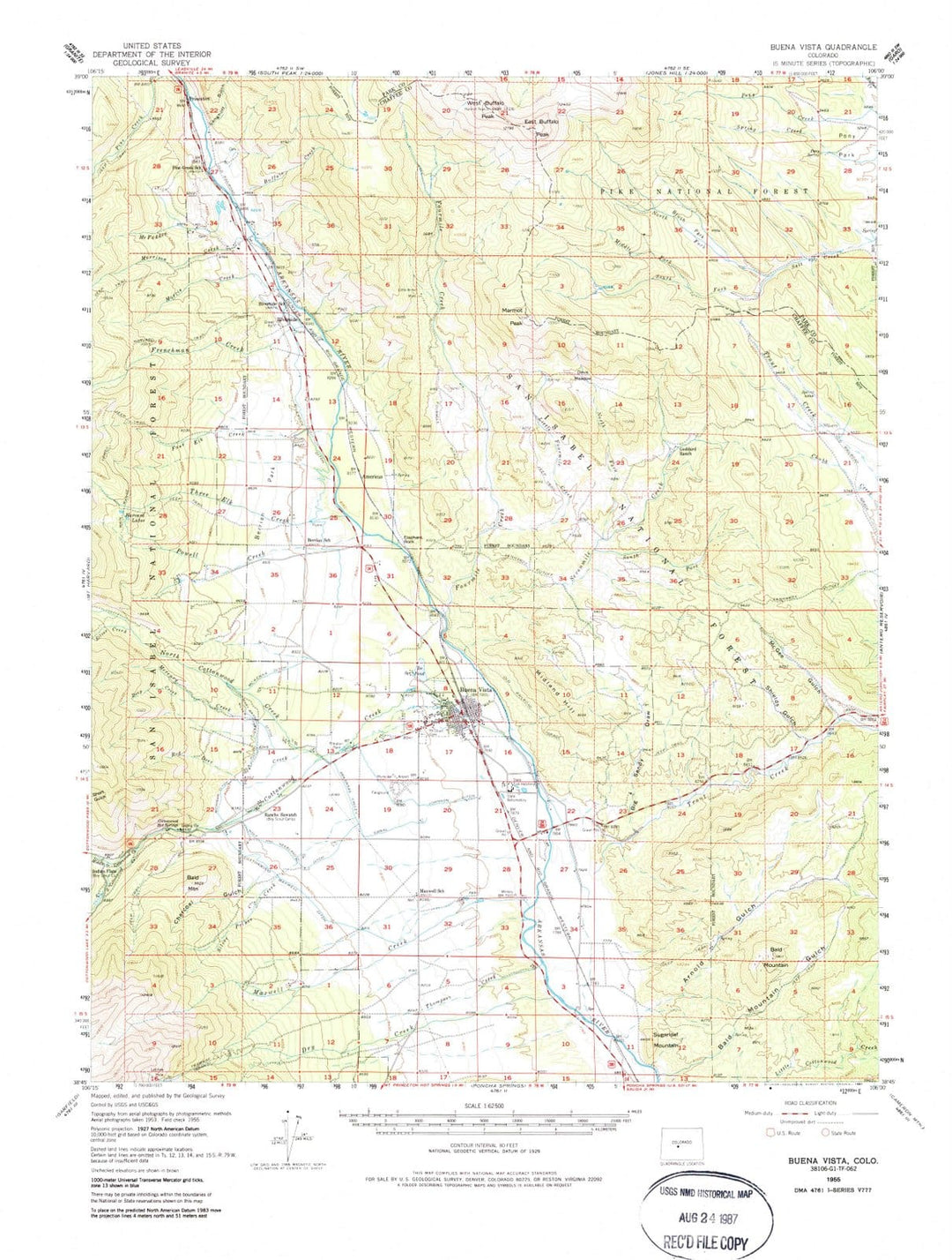 1955 Buena Vista, CO - Colorado - USGS Topographic Map
