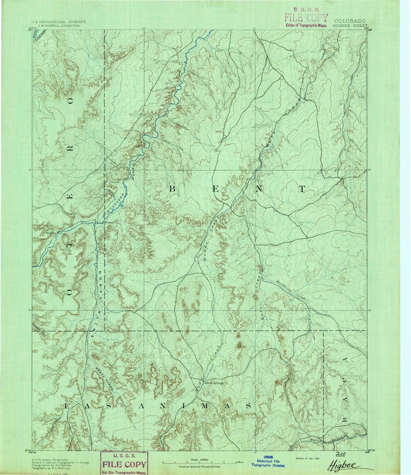 1891 Higbee, CO - Colorado - USGS Topographic Map