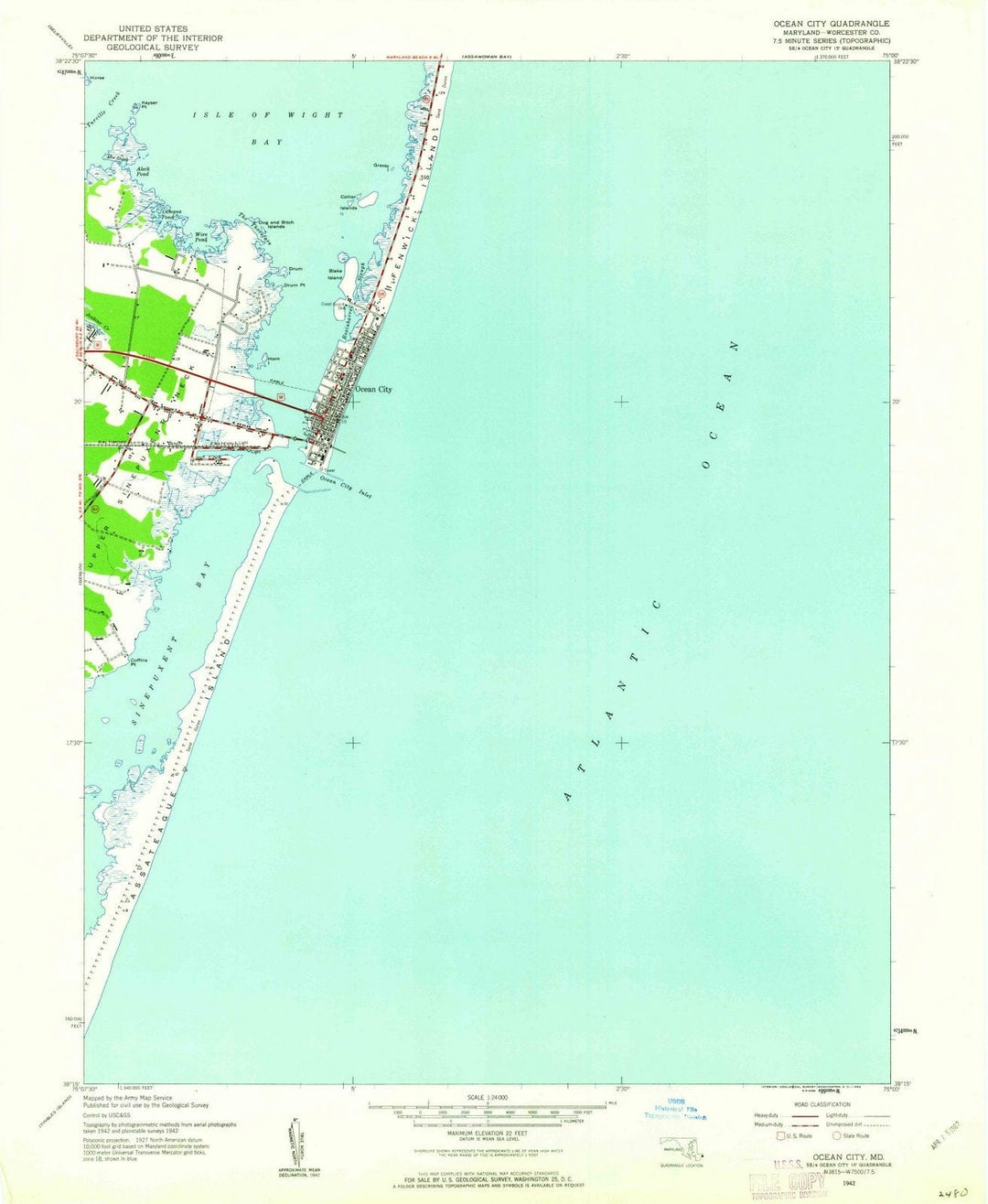 1942 Ocean City, MD - Maryland - USGS Topographic Map
