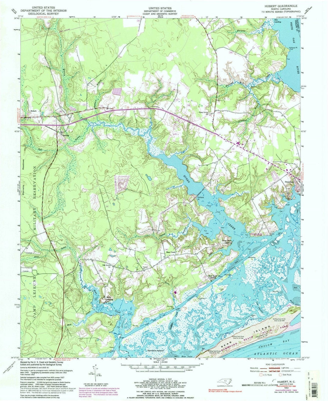 1952 Hubert, NC - North Carolina - USGS Topographic Map