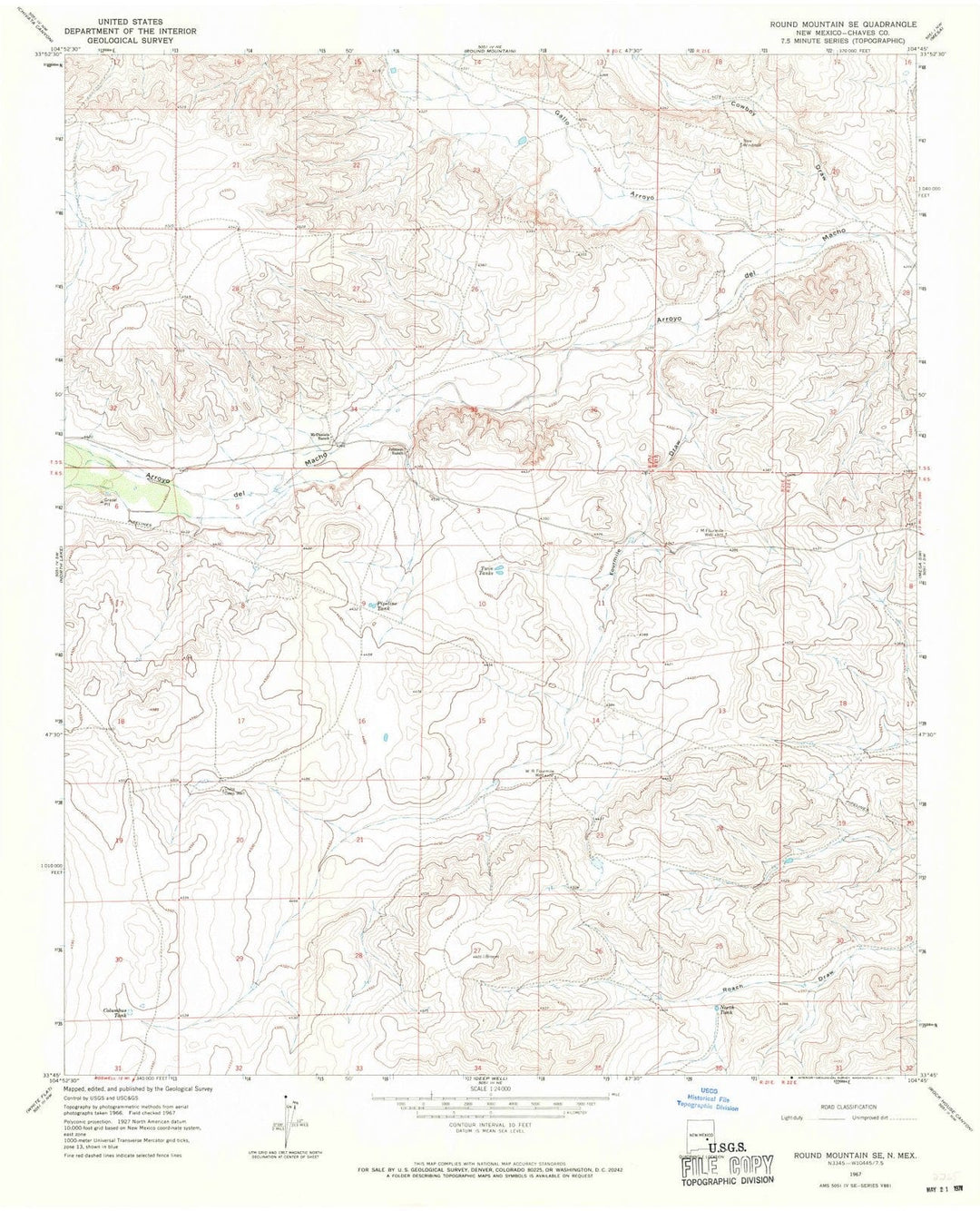 1967 Round Mountain, NM - New Mexico - USGS Topographic Map