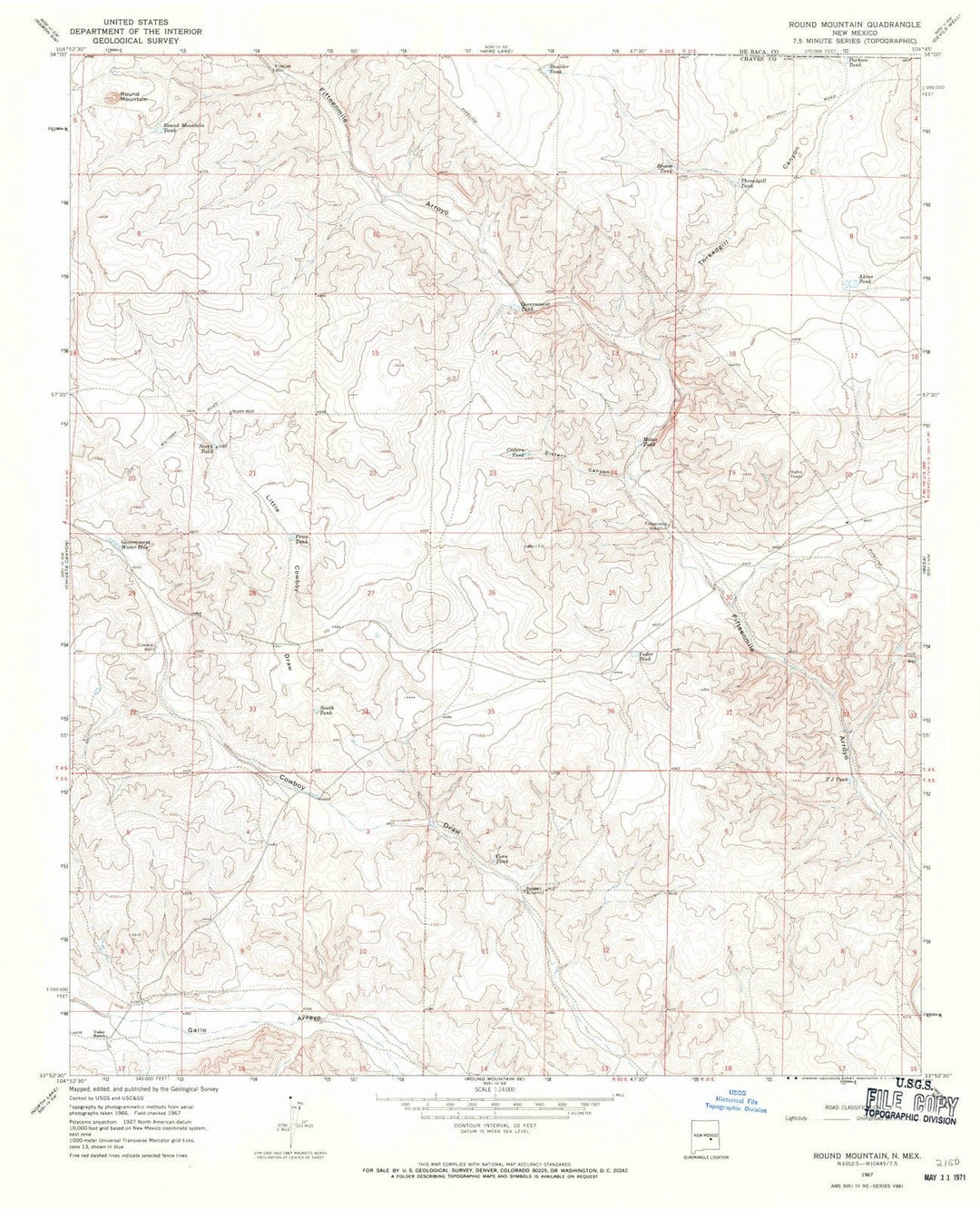 1967 Round Mountain, NM - New Mexico - USGS Topographic Map v2