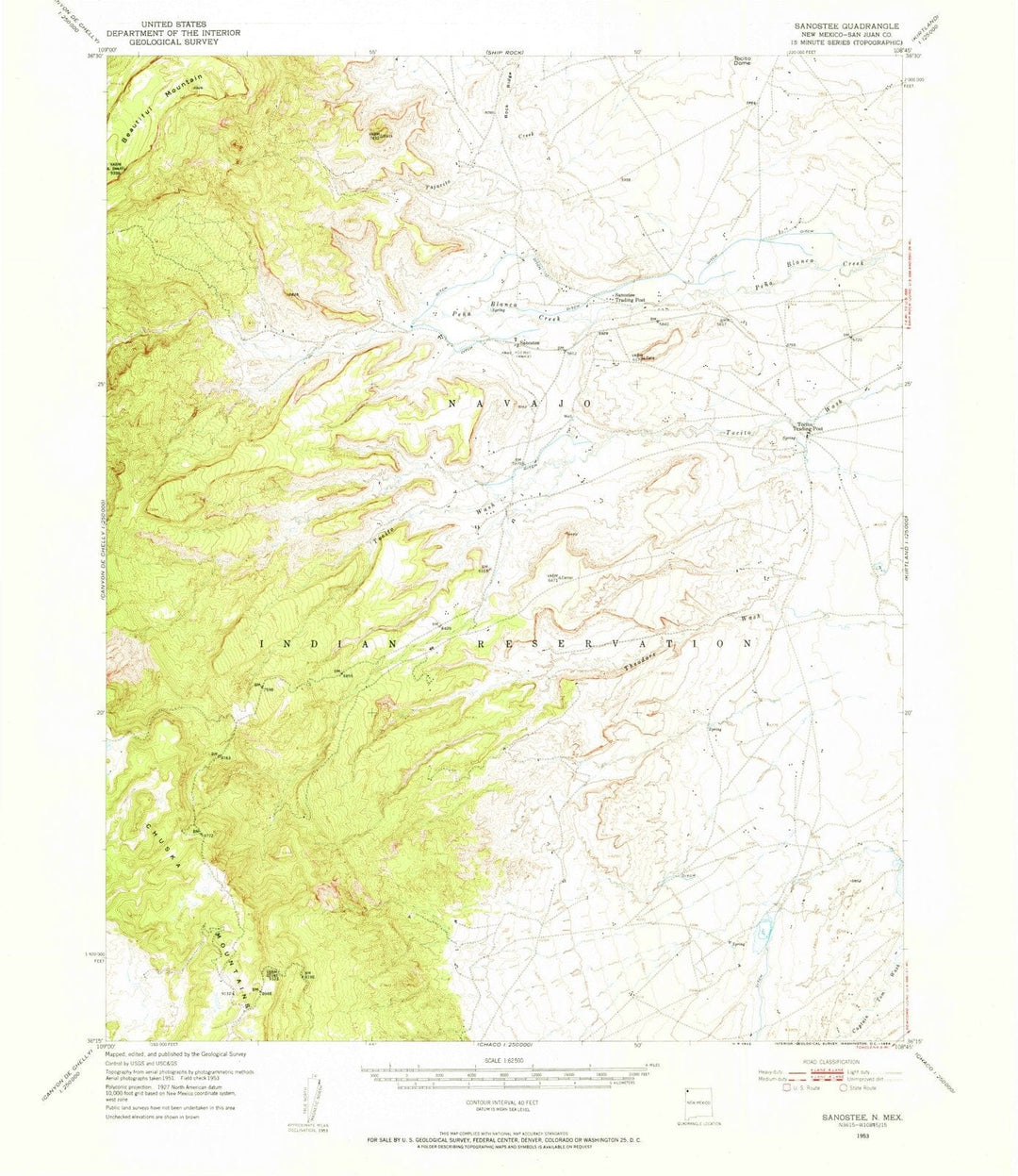1953 Sanostee, NM - New Mexico - USGS Topographic Map