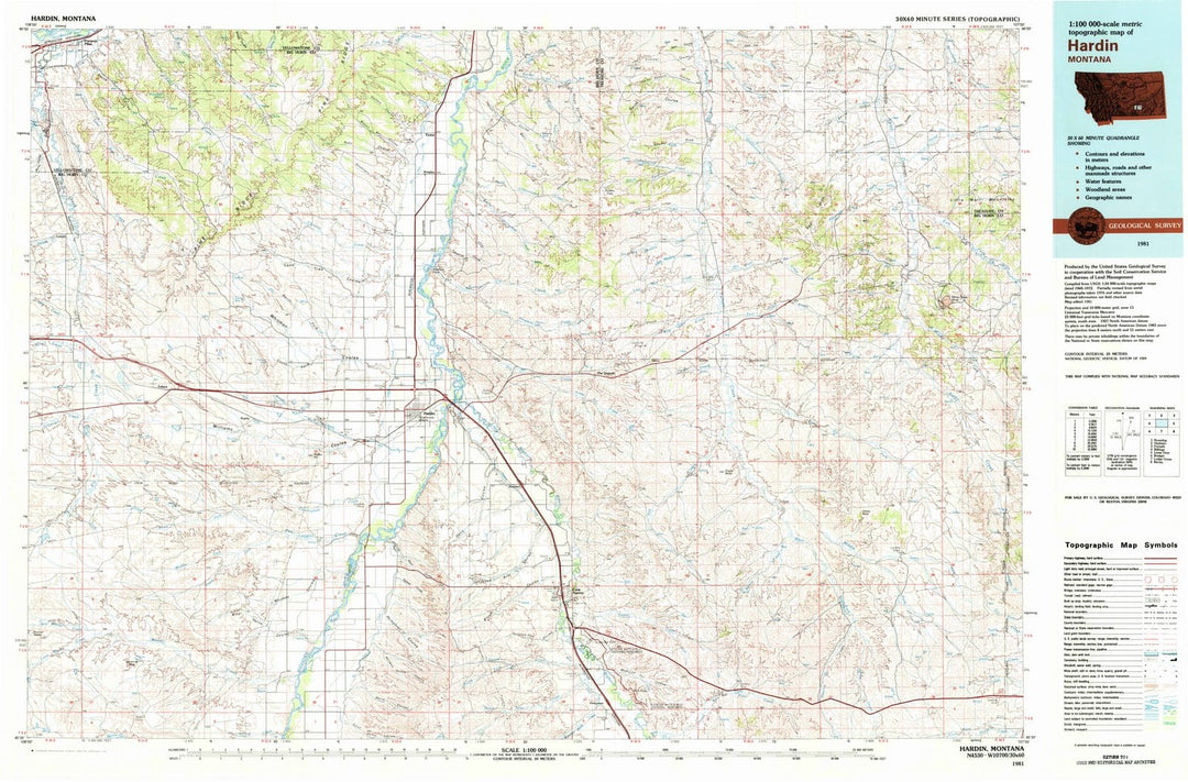 1981 Hardin, MT - Montana - USGS Topographic Map