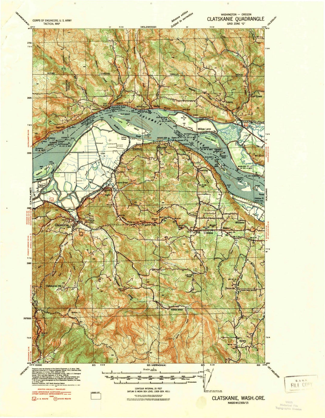 1941 Clatskanie, OR - Oregon - USGS Topographic Map