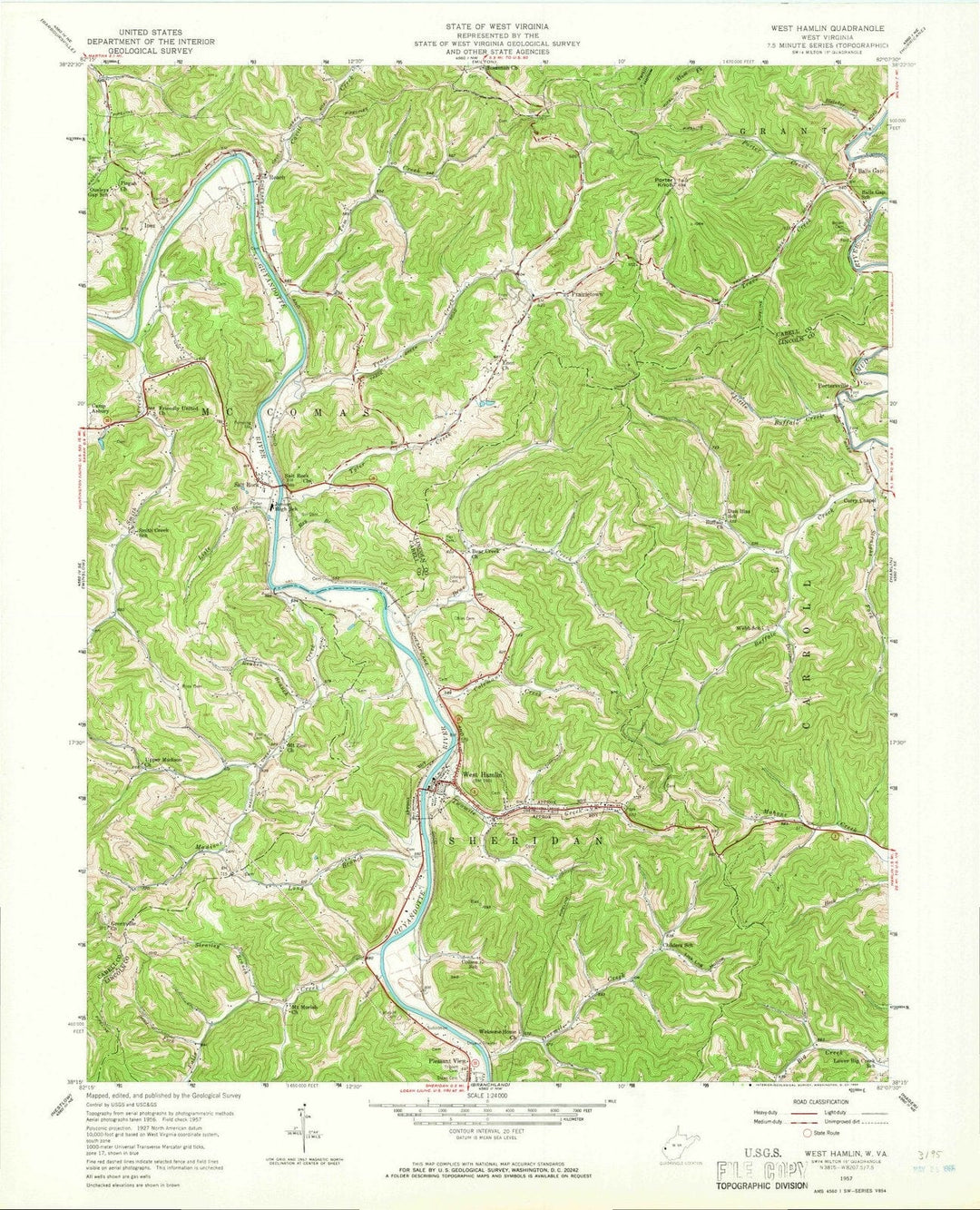 1957 West Hamlin, WV - West Virginia - USGS Topographic Map