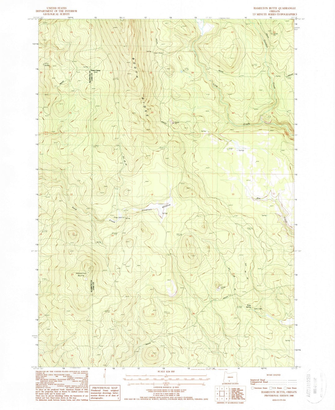 1988 Hamelton Butte, OR - Oregon - USGS Topographic Map