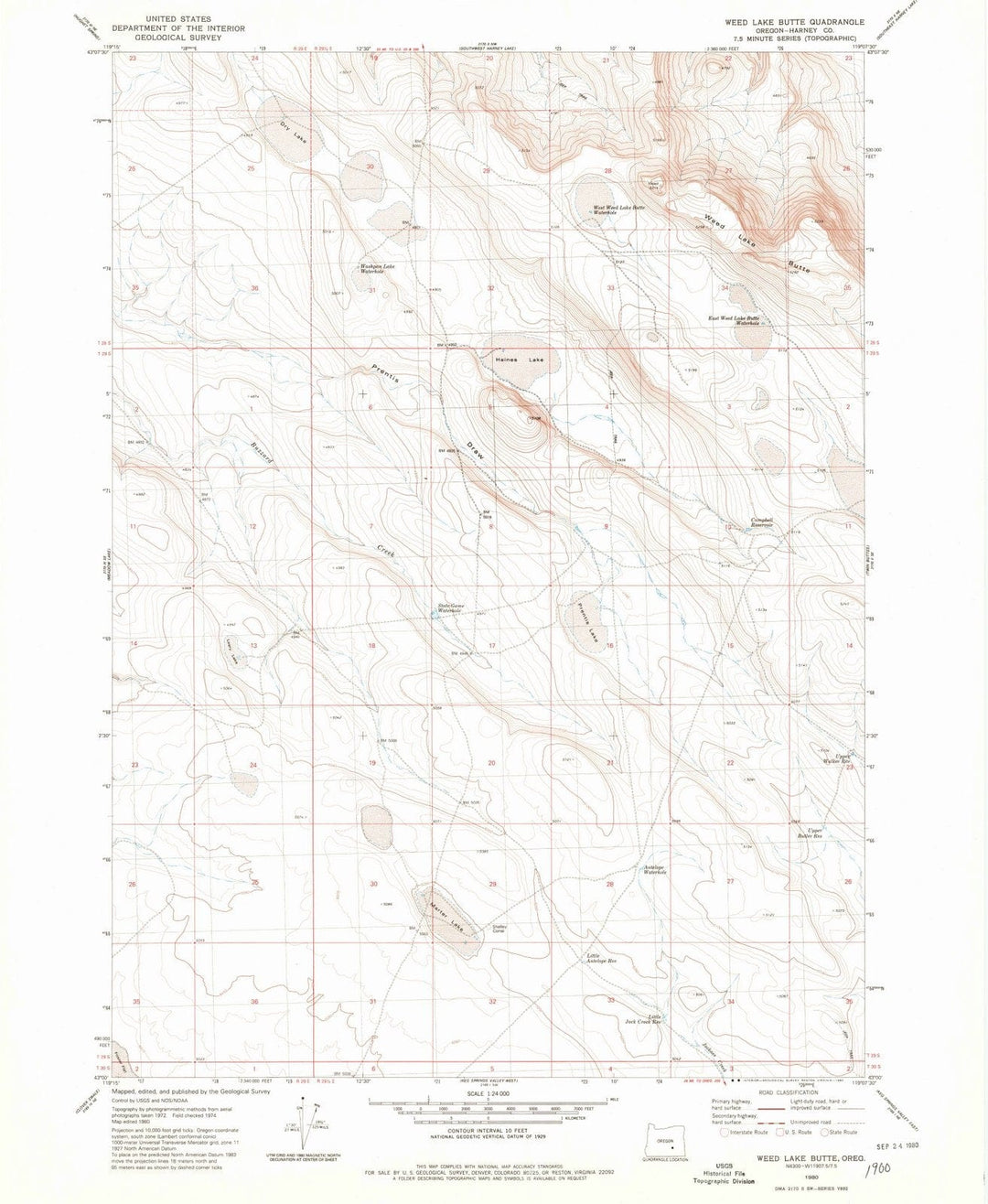 1980 Weed Lake Butte, OR - Oregon - USGS Topographic Map