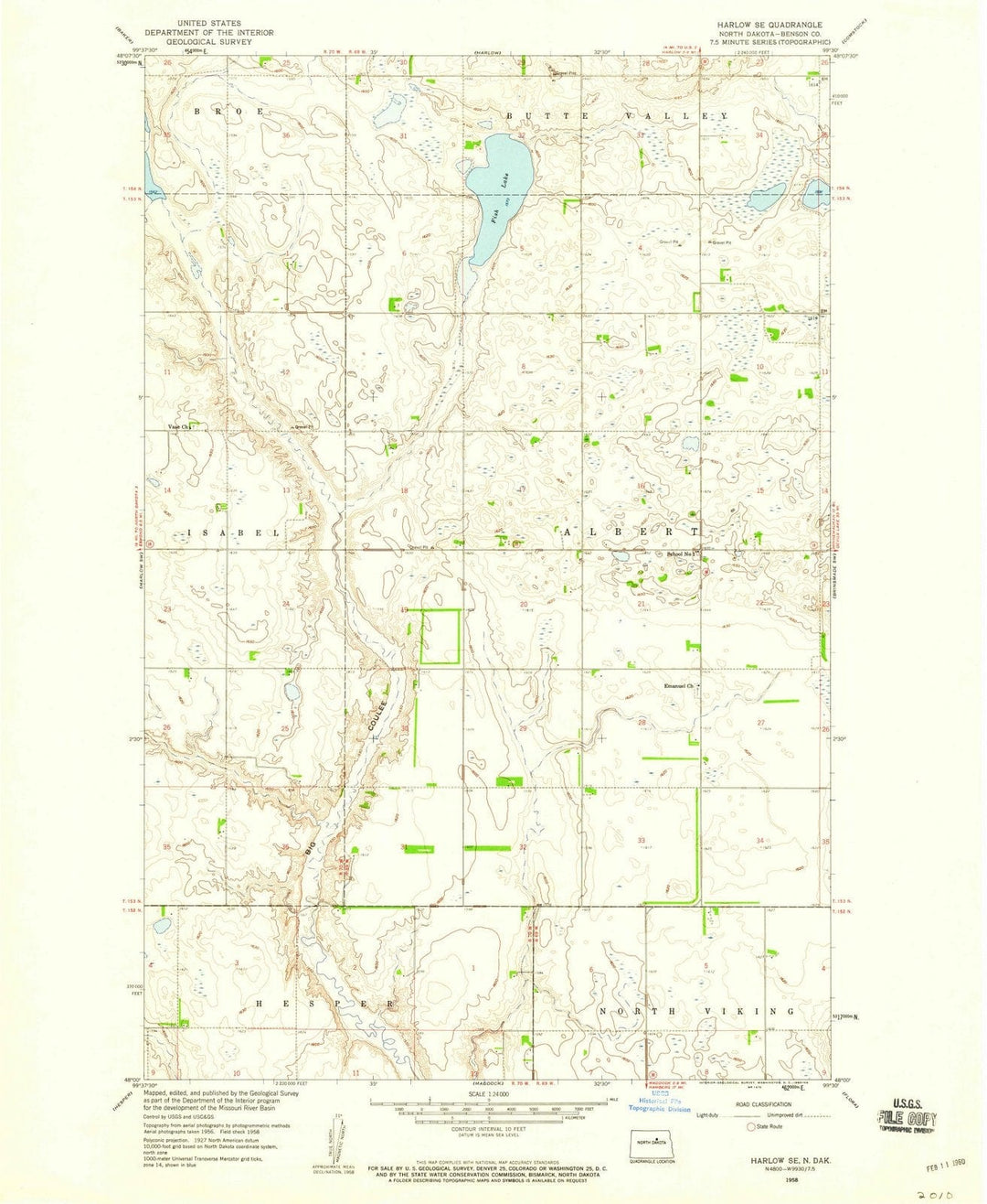 1958 Harlow, ND - North Dakota - USGS Topographic Map