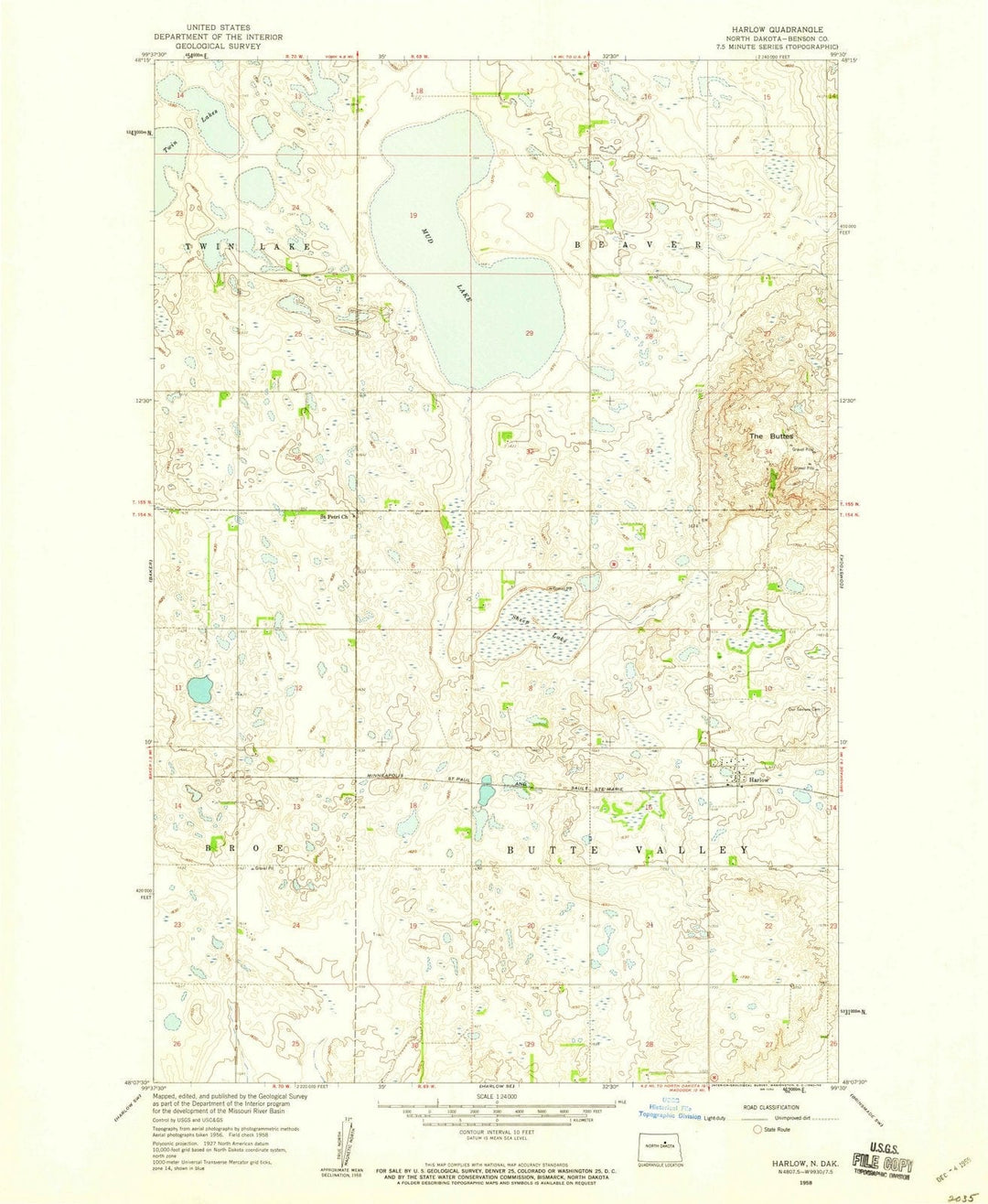 1958 Harlow, ND - North Dakota - USGS Topographic Map v3