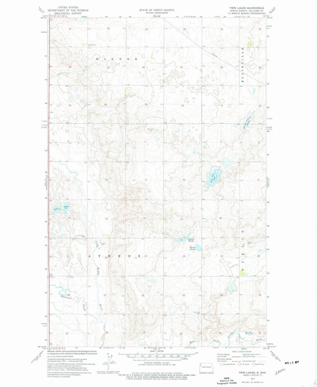 1974 Twin Lakes, ND - North Dakota - USGS Topographic Map