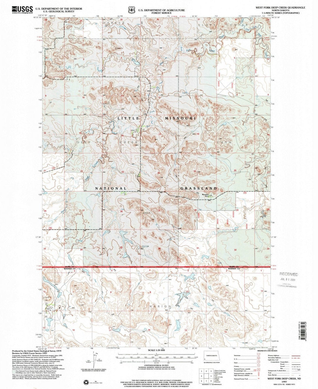 1997 West Fork Deep Creek, ND - North Dakota - USGS Topographic Map