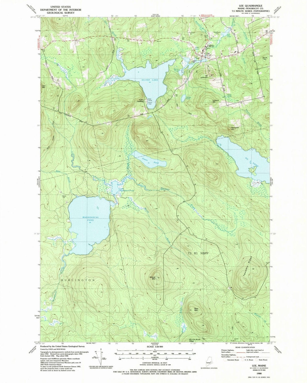 1988 Lee, ME - Maine - USGS Topographic Map