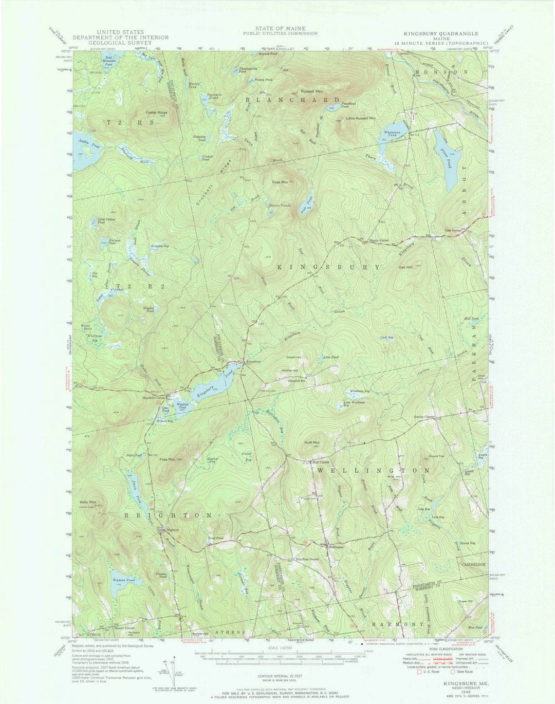 1948 Kingsbury, ME - Maine - USGS Topographic Map