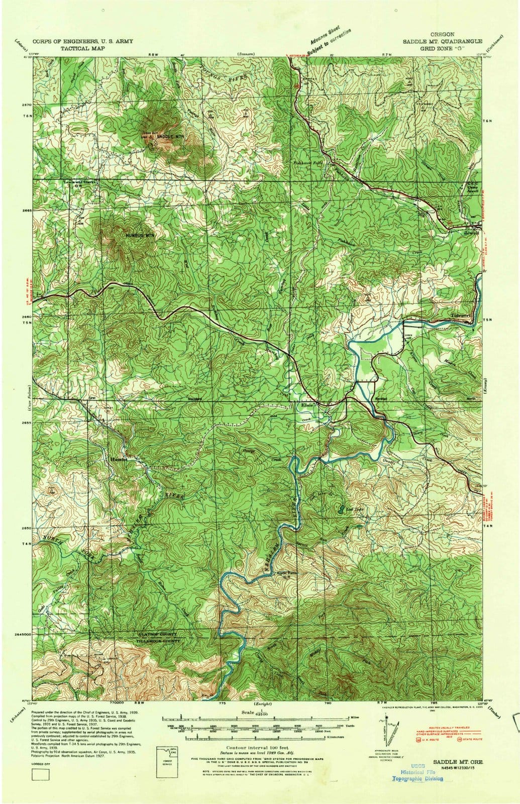 1939 Saddle Mountain, OR - Oregon - USGS Topographic Map