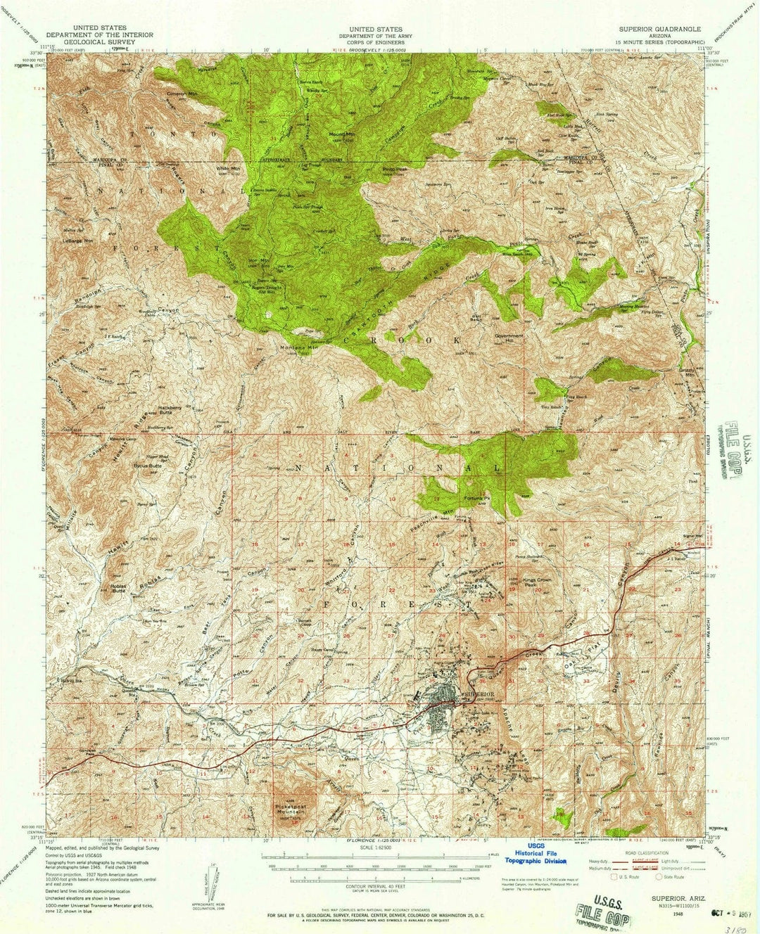 1948 Superior, AZ - Arizona - USGS Topographic Map