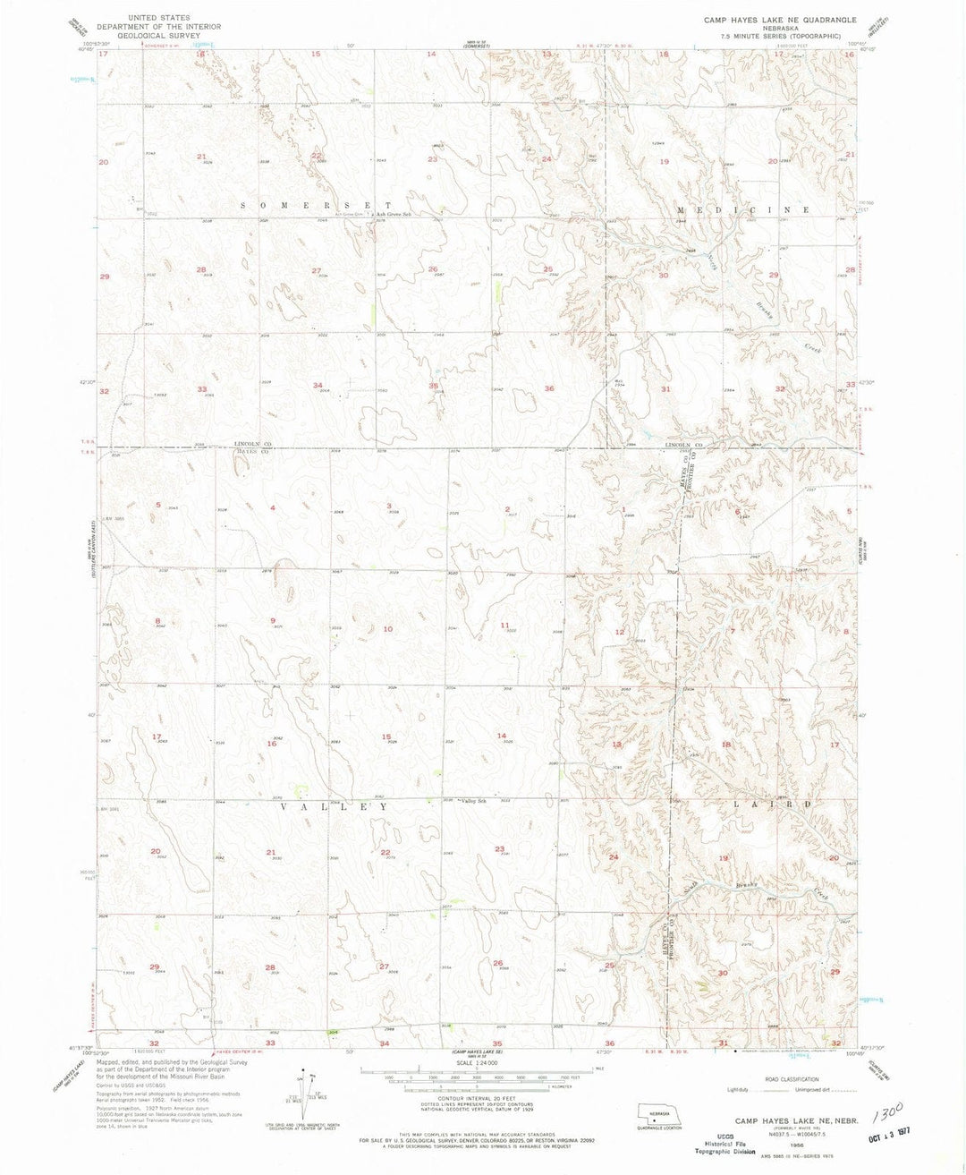 1956 Camp Hayes Lake, NE - Nebraska - USGS Topographic Map