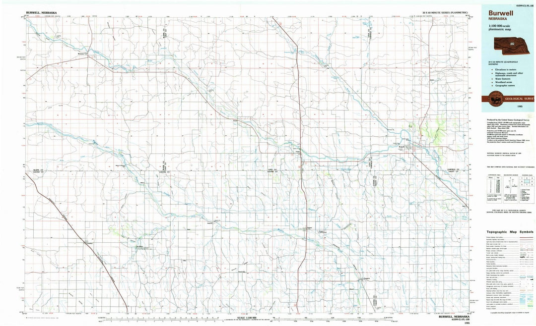 1985 Burwell, NE - Nebraska - USGS Topographic Map