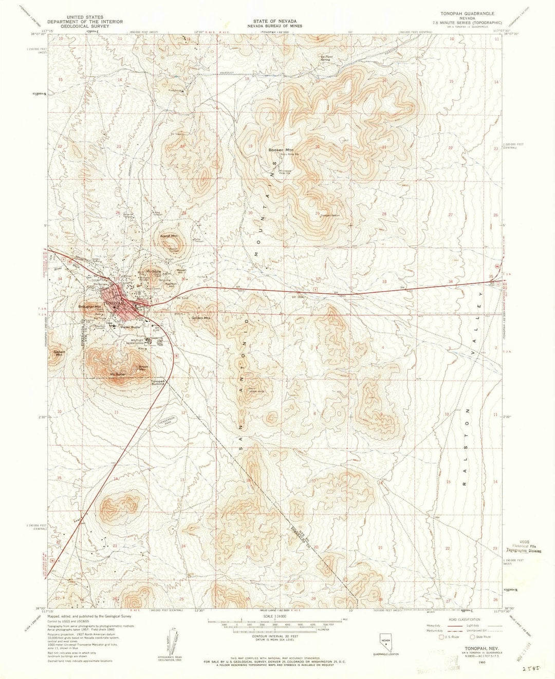1960 Tonopah, NV - Nevada - USGS Topographic Map