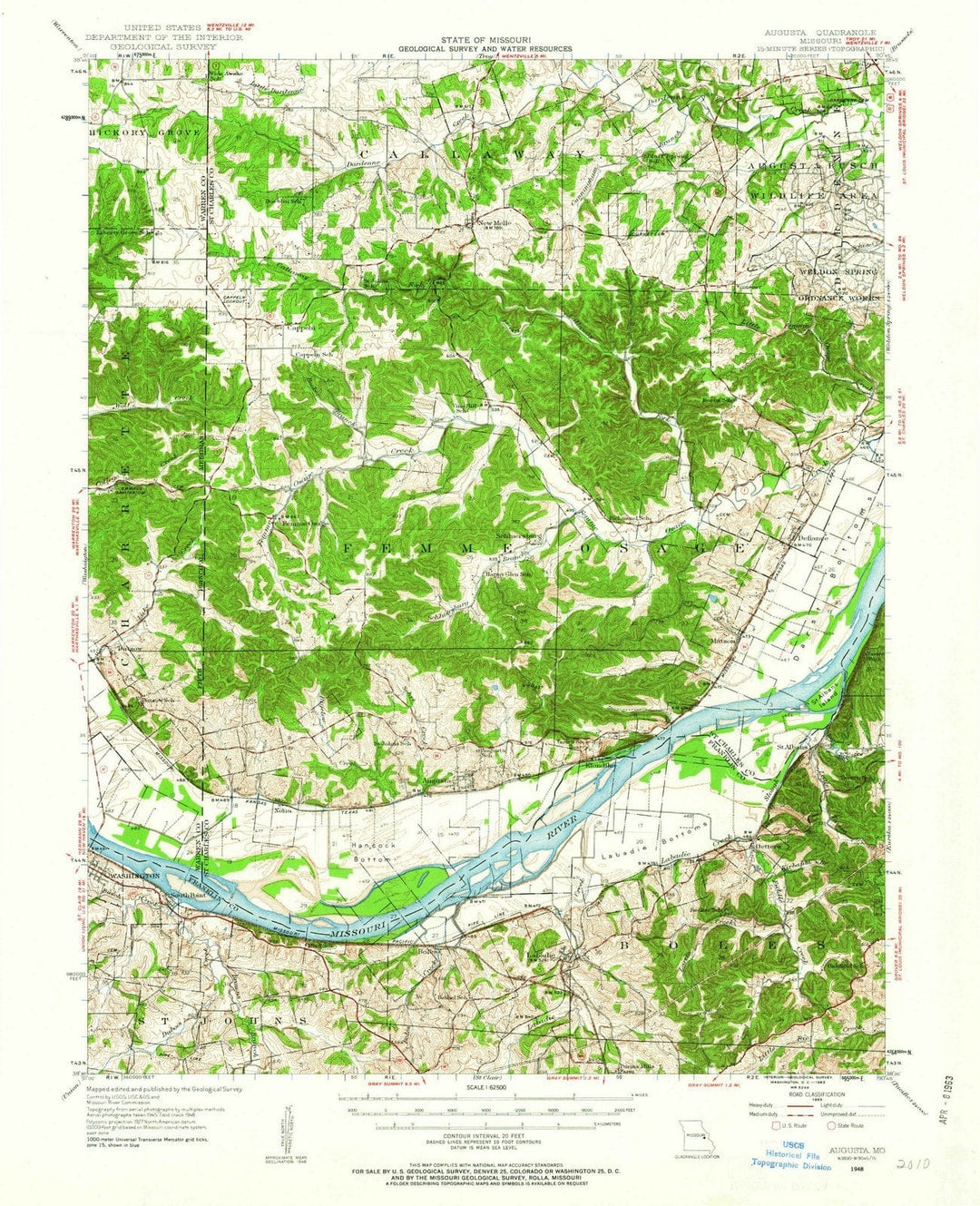 1948 Augusta, MO - Missouri - USGS Topographic Map