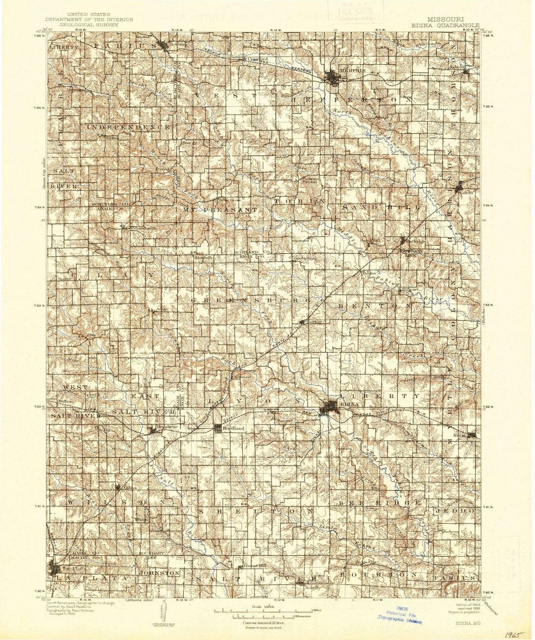 1903 Edina, MO - Missouri - USGS Topographic Map