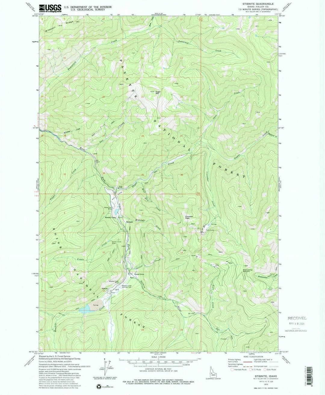 1973 Stibnite, ID - Idaho - USGS Topographic Map