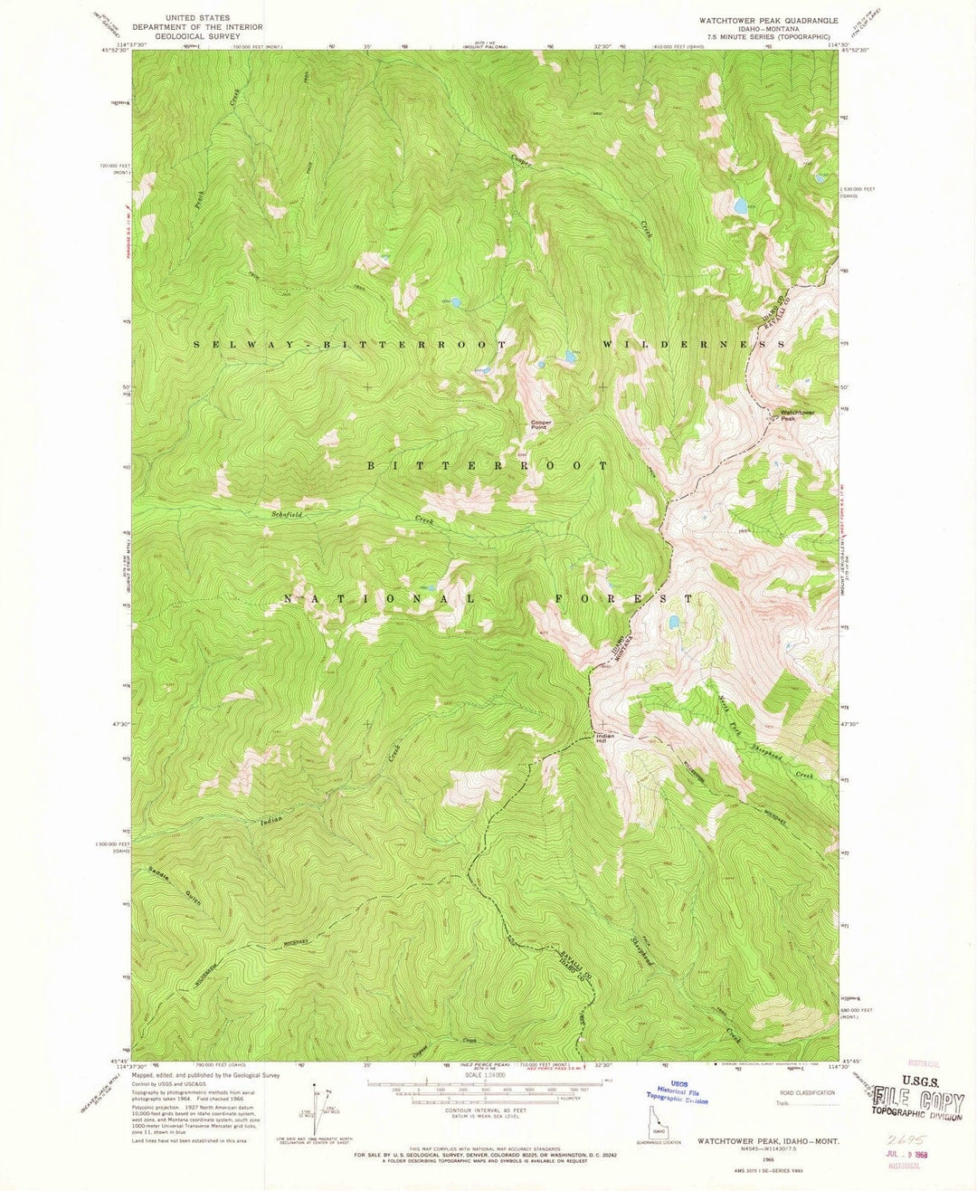 1966 Watchtower Peak, ID - Idaho - USGS Topographic Map