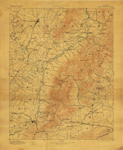 1892 Harrisonburg, VA  - Virginia - USGS Topographic Map