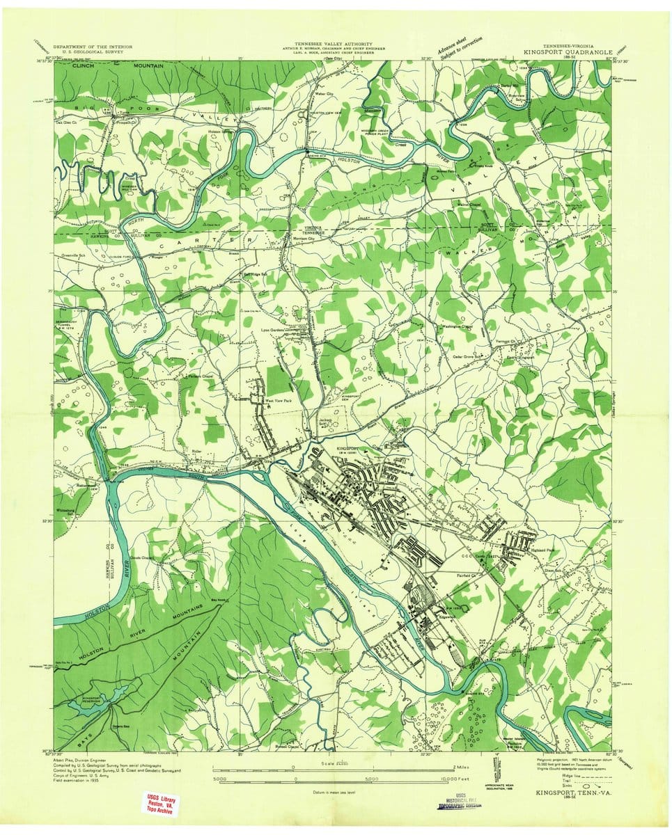 1935 Kingsport, TN - Tennessee - USGS Topographic Map