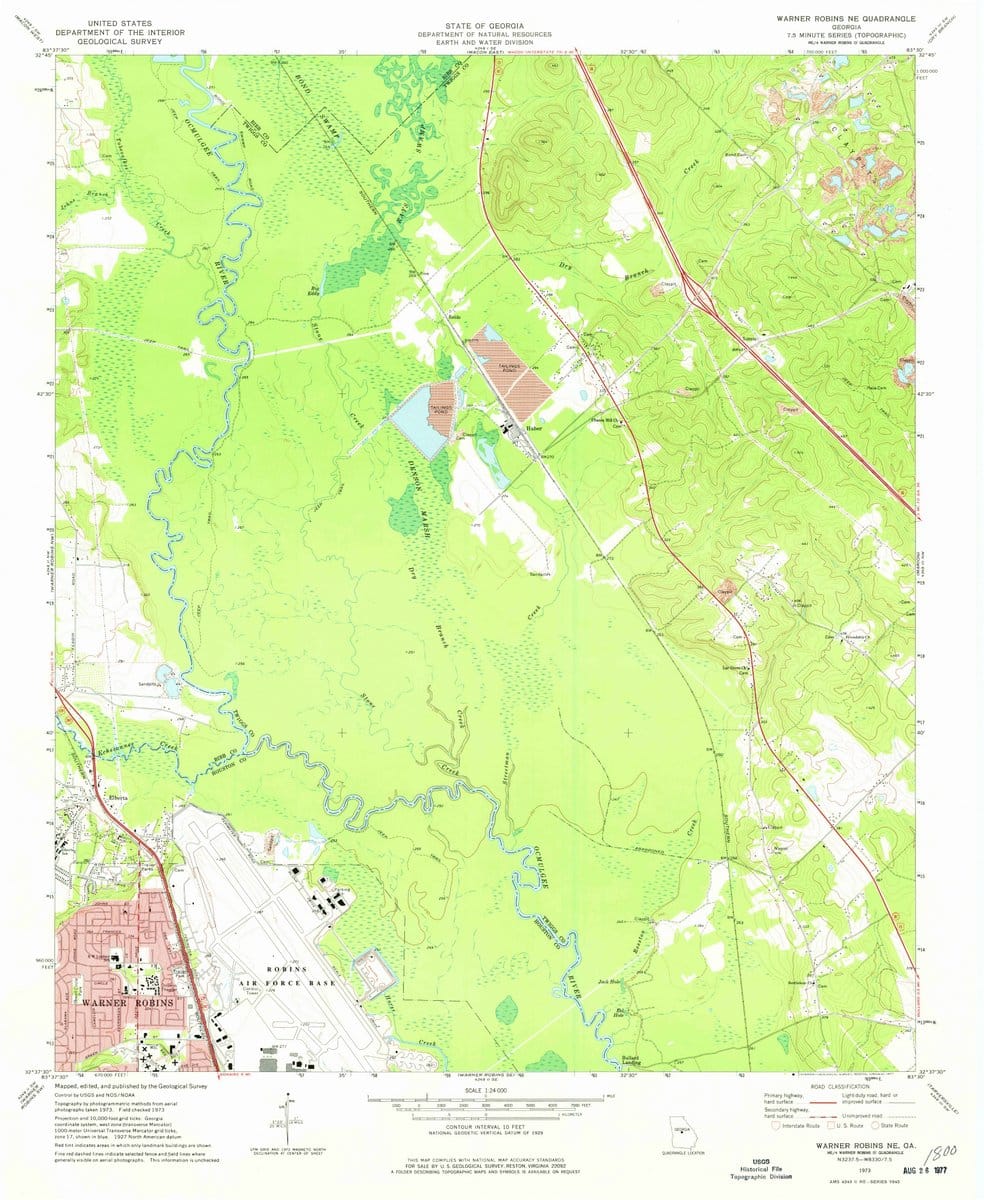 1973 Warner Robins, GA - Georgia - USGS Topographic Map