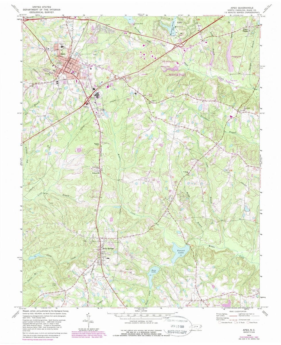 1974 Apex, NC - North Carolina - USGS Topographic Map