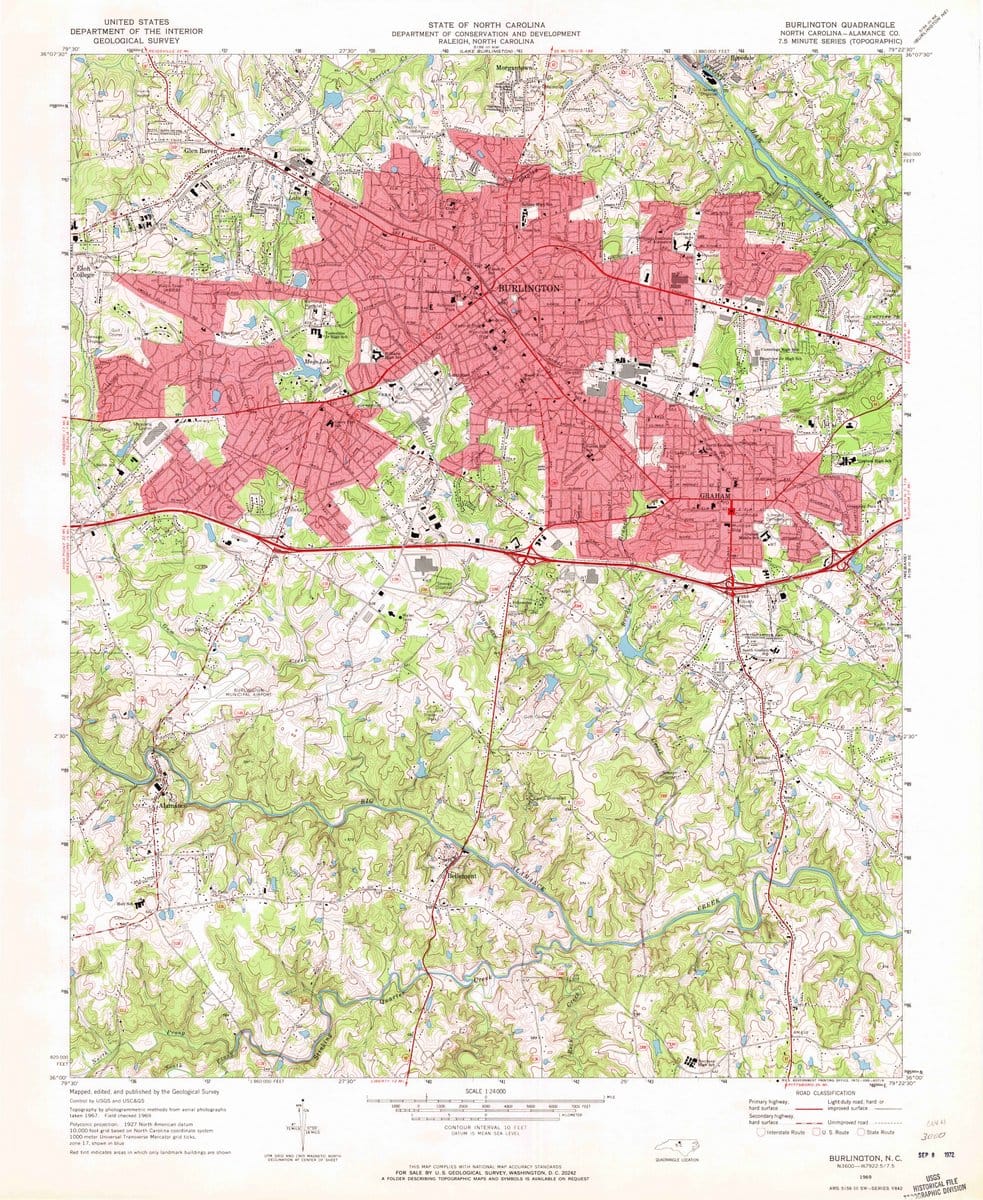 1969 Burlington, NC - North Carolina - USGS Topographic Map v2