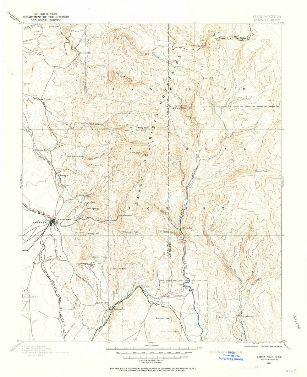 1889 Santa Fe, NM - New Mexico - USGS Topographic Map