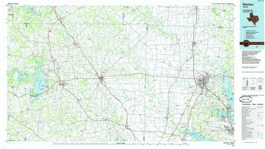 1985 Denton, TX - Texas - USGS Topographic Map