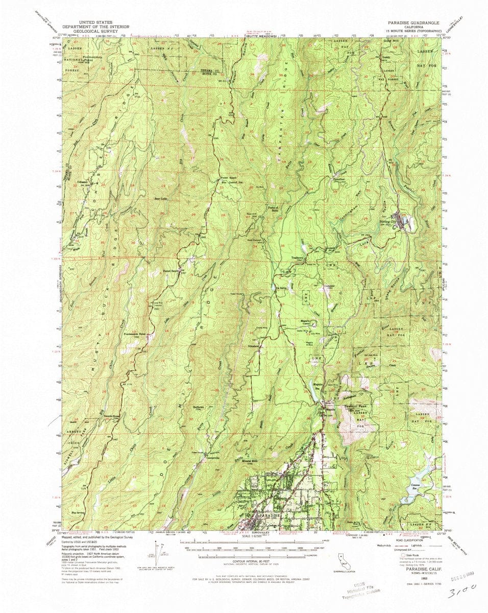 1953 Paradise, CA - California - USGS Topographic Map