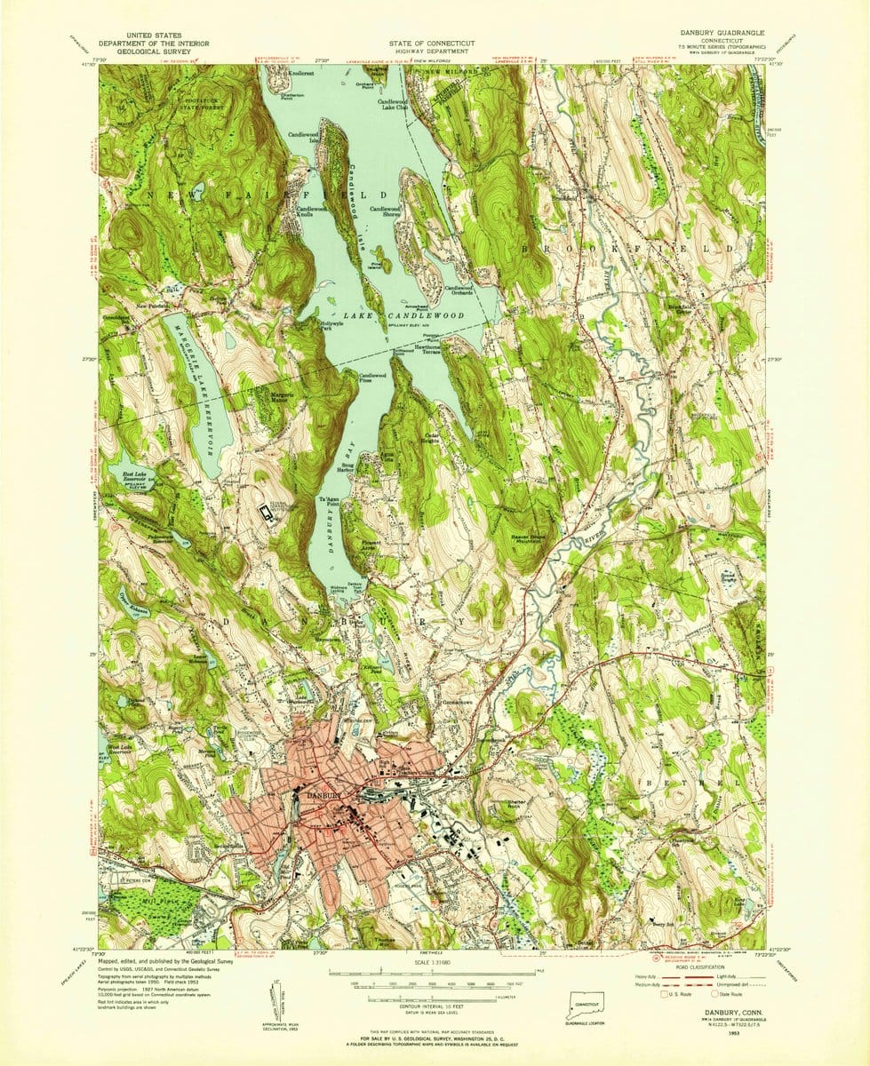 1953 Danbury, CT - Connecticut - USGS Topographic Map v2