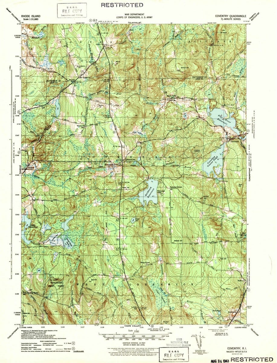 1943 Coventry, RI - Rhode Island - USGS Topographic Map