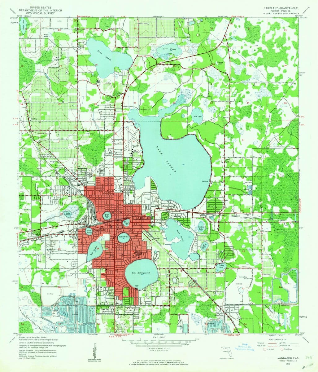 1944 Lakeland, FL Florida USGS Topographic Map v2 Historic Pictoric
