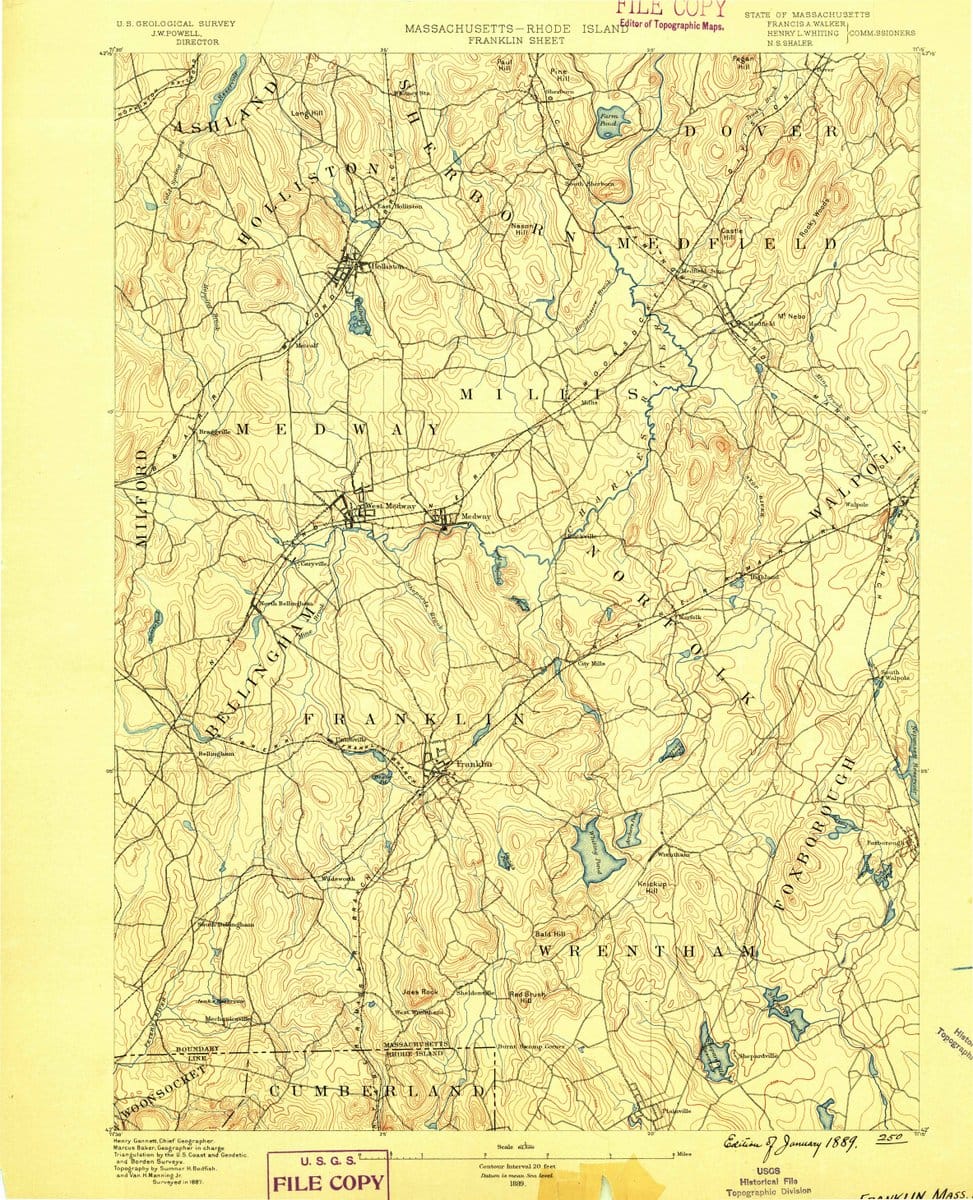 1889 Franklin, MA  - Massachusetts - USGS Topographic Map
