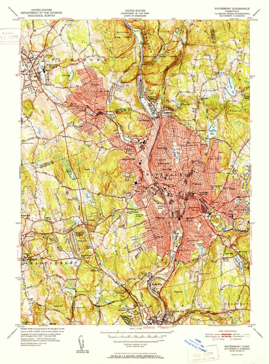 1951 Waterbury, CT - Connecticut - USGS Topographic Map