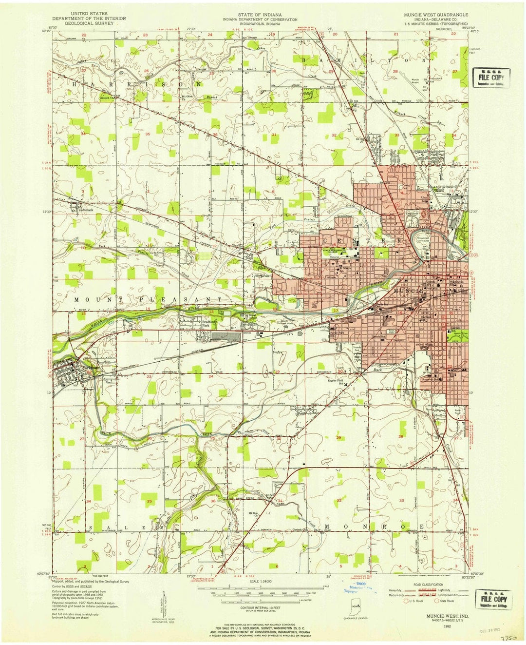 1952 Muncie West, in - Indiana - USGS Topographic Map
