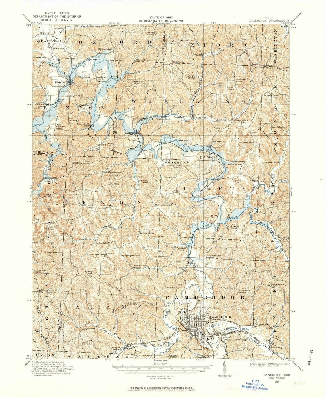 1909 Cambridge, OH - Ohio - USGS Topographic Map